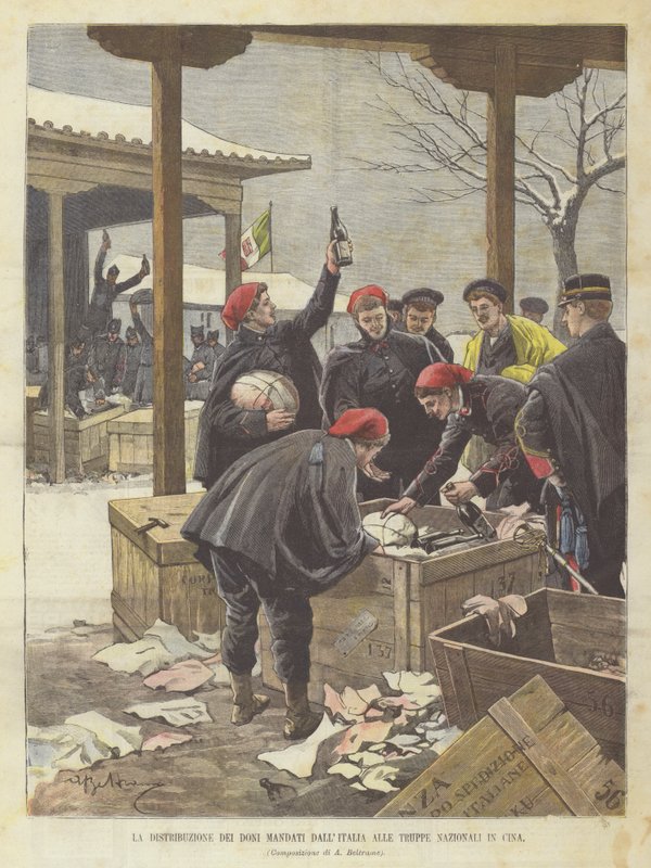Die Verteilung der aus Italien gesandten Geschenke an die nationalen Truppen in China von Achille Beltrame