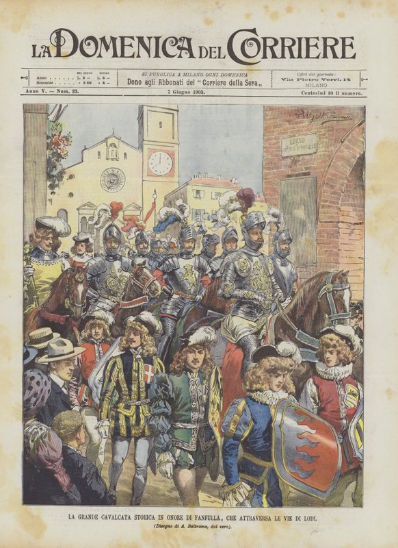 Der große historische Umzug zu Ehren von Fanfulla, der durch die Straßen von Lodi zieht von Achille Beltrame