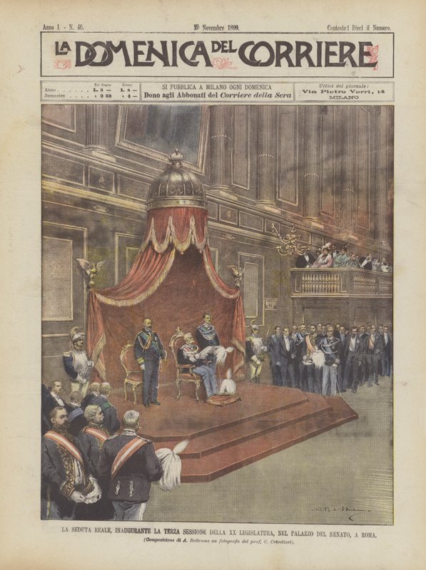 Die königliche Sitzung zur Eröffnung der dritten Sitzung der XX. Legislaturperiode im Senatspalast in Rom von Achille Beltrame