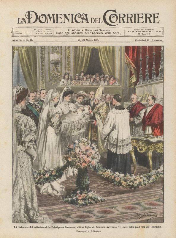 Die Taufzeremonie der Prinzessin Giovanna, der jüngsten Tochter der Herrscher, am 11. von Achille Beltrame