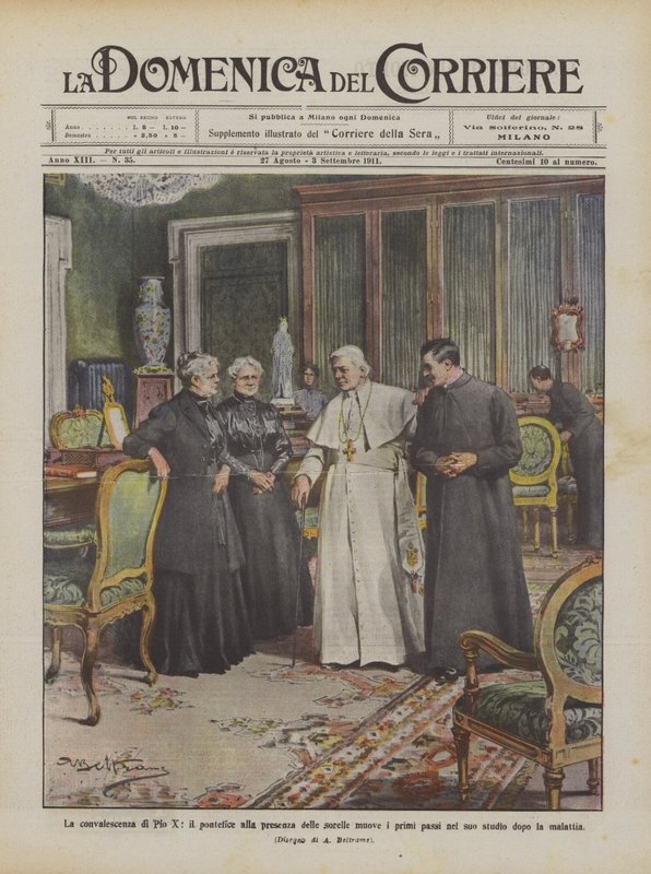 Die Genesung von Pius X., der Papst macht in Anwesenheit seiner Schwestern die ersten Schritte von Achille Beltrame