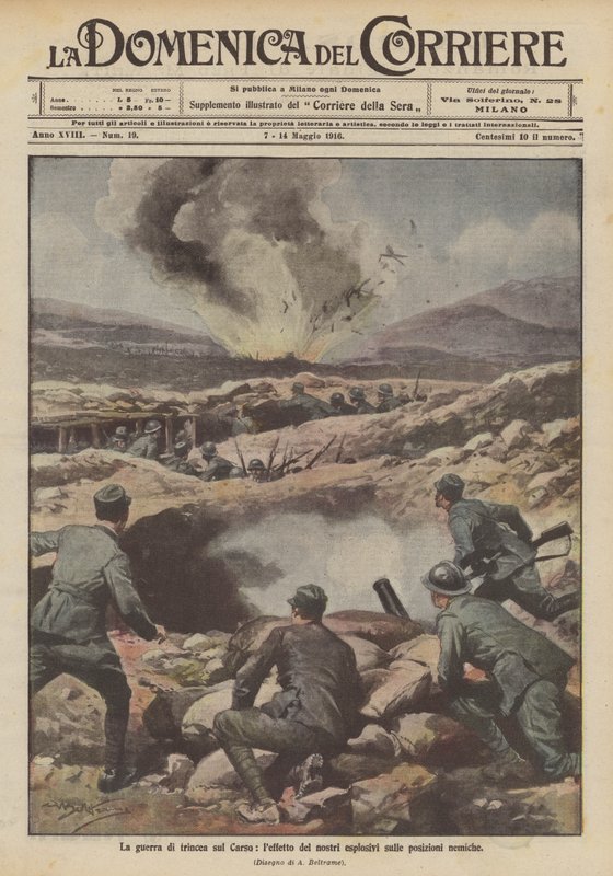 Der Grabenkrieg auf dem Karst, die Wirkung unserer Sprengstoffe auf die feindlichen Stellungen von Achille Beltrame
