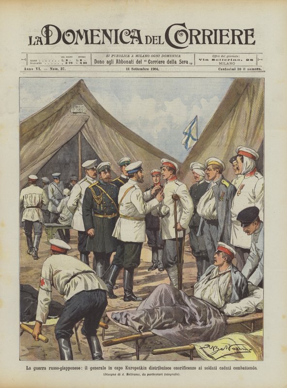 Der russisch-japanische Krieg, General Kuropatkin verleiht Auszeichnungen an gefallene Soldaten von Achille Beltrame