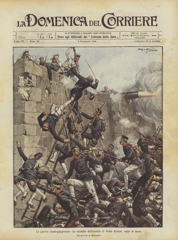 Der russisch-japanische Krieg, eine Episode der Belagerung von Port Arthur, unter den Mauern von Achille Beltrame