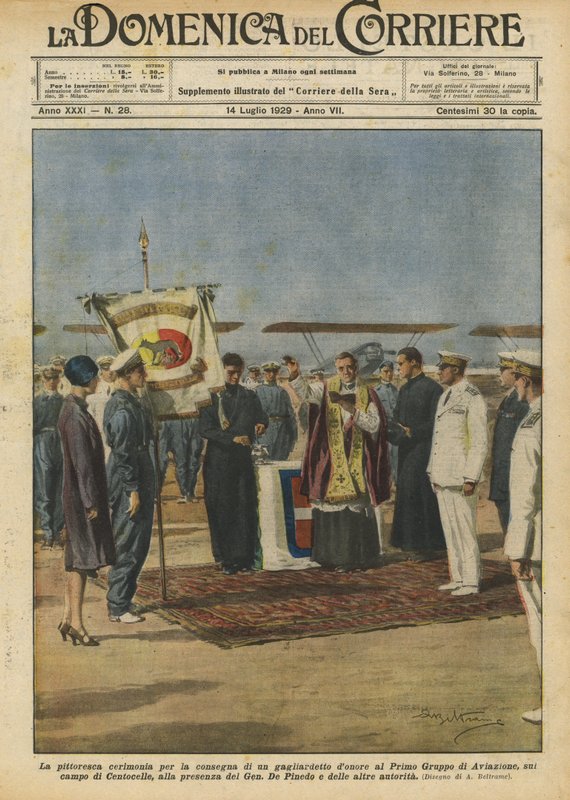 Die malerische Zeremonie zur Übergabe eines Ehrenbanners an die Erste Luftfahrtgruppe von Achille Beltrame