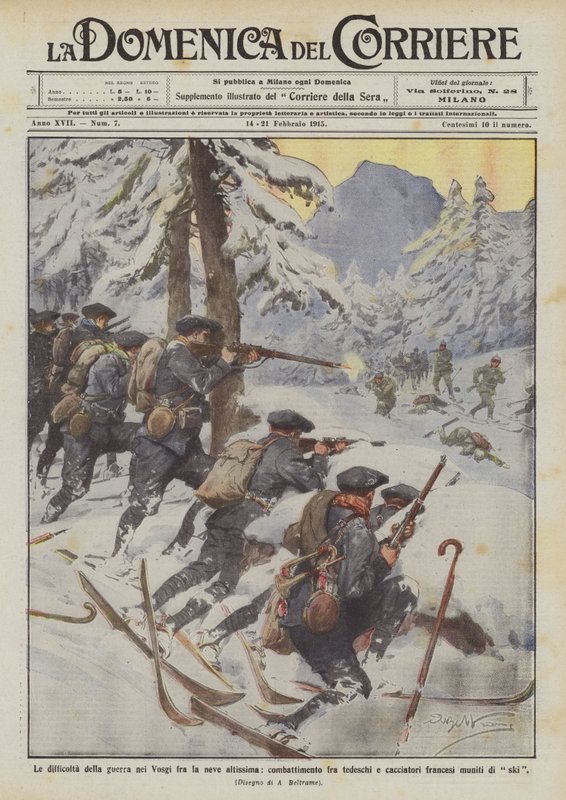 Die Schwierigkeiten des Krieges in den Vogesen im tiefen Schnee, Kampf zwischen Deutschen von Achille Beltrame