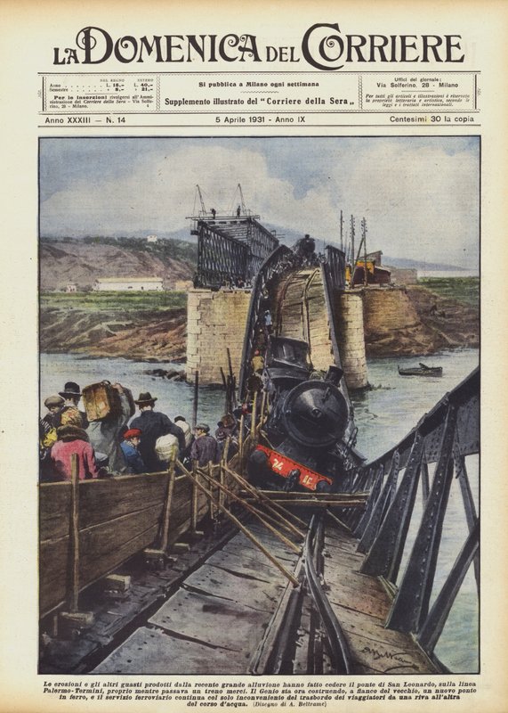 Die Erosionen und anderen Schäden durch das jüngste große Hochwasser ließen die Brücke einstürzen von Achille Beltrame