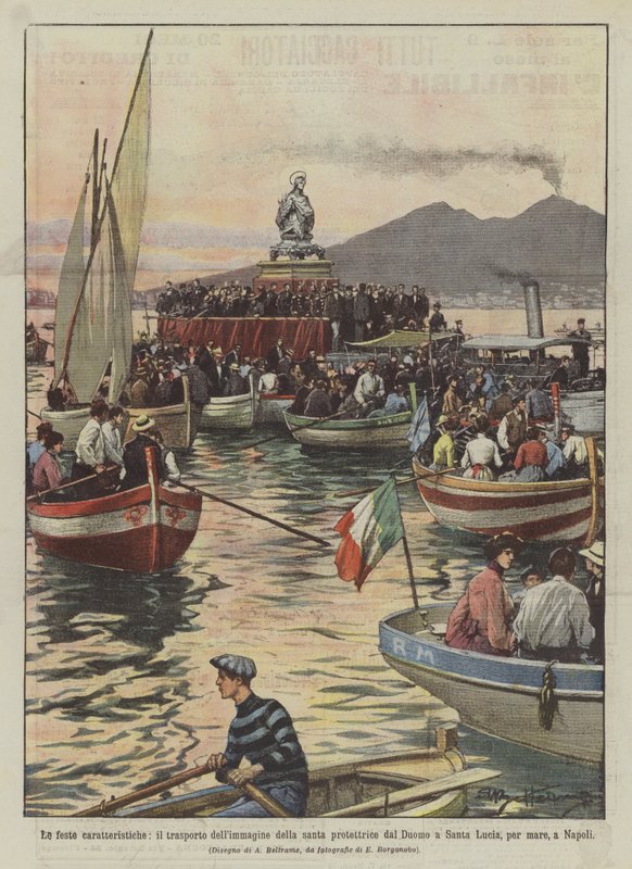 Die charakteristischen Feste, der Transport des Bildes der Schutzheiligen vom Dom zu Santa von Achille Beltrame