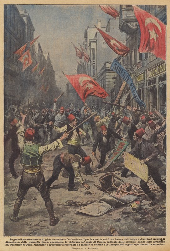 Die großen Freudenfeiern in Konstantinopel nach dem Sieg über die Griechen führten zu Unruhen von Achille Beltrame