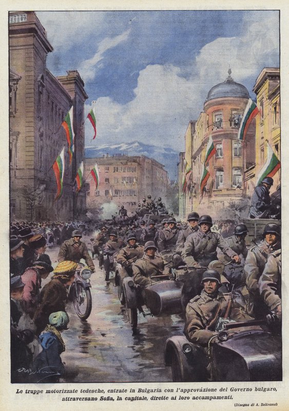 Die motorisierten deutschen Truppen, die mit Zustimmung der bulgarischen Regierung nach Bulgarien eingedrungen sind von Achille Beltrame