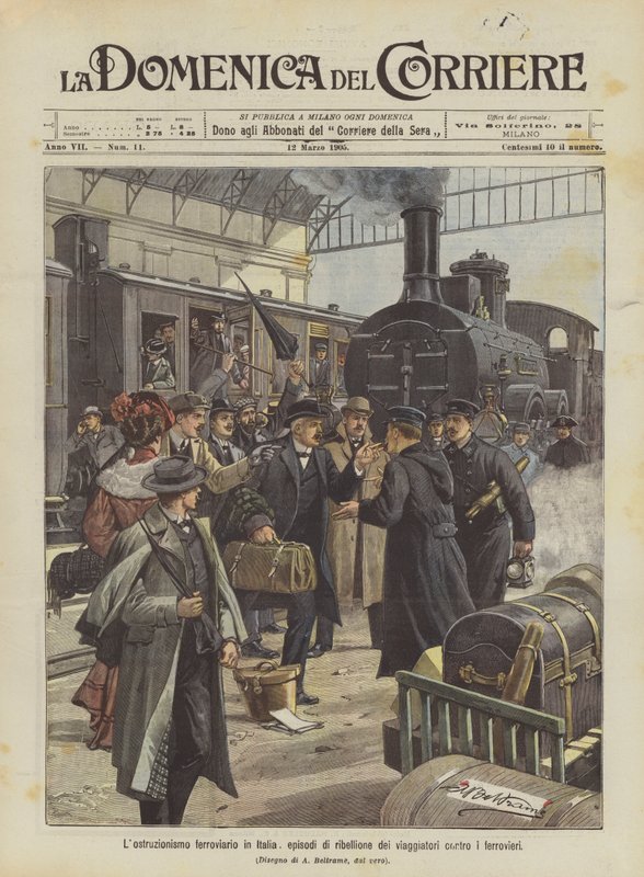 Die Eisenbahnerblockade in Italien, Episoden des Widerstands der Reisenden gegen die Eisenbahner von Achille Beltrame
