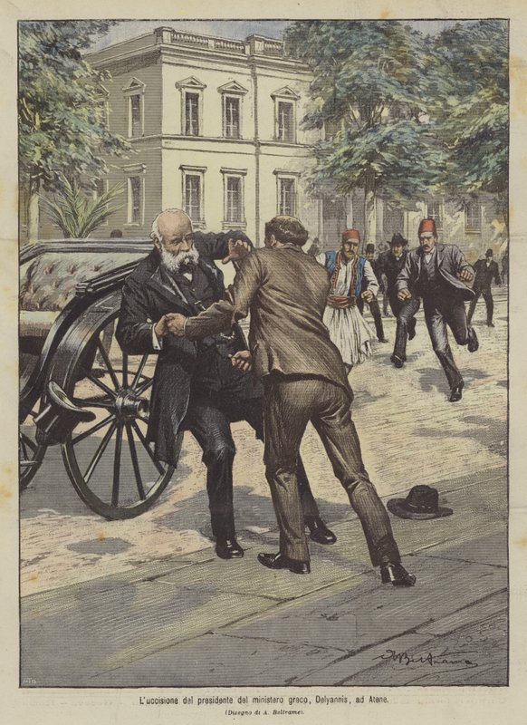 Ermordung des griechischen Ministerpräsidenten Delyannis in Athen von Achille Beltrame