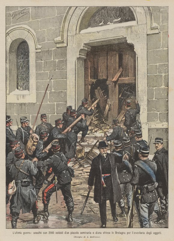 Der letzte Krieg, Angriff von 2000 Soldaten auf ein kleines Seminar und eine Kirche in der Bretagne von Achille Beltrame
