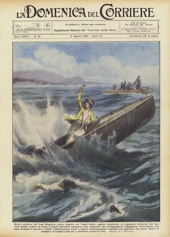 Während er auf dem Lago Maggiore bei Angera ein gerade gekauftes Motorboot fuhr? von Achille Beltrame