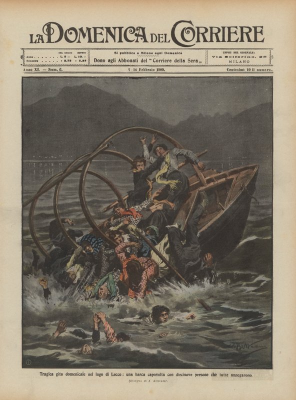 Tragischer Sonntagsausflug auf dem Comer See, ein Boot mit neunzehn Personen kentert und alle ertrinken von Achille Beltrame