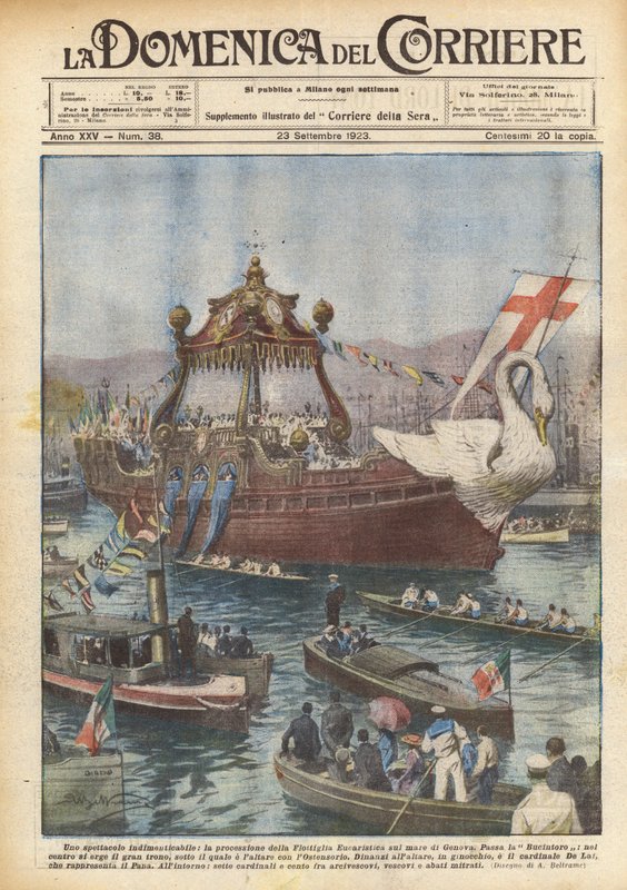 Ein unvergessliches Schauspiel, die Prozession der Eucharistischen Flottille auf dem Meer von Genua von Achille Beltrame