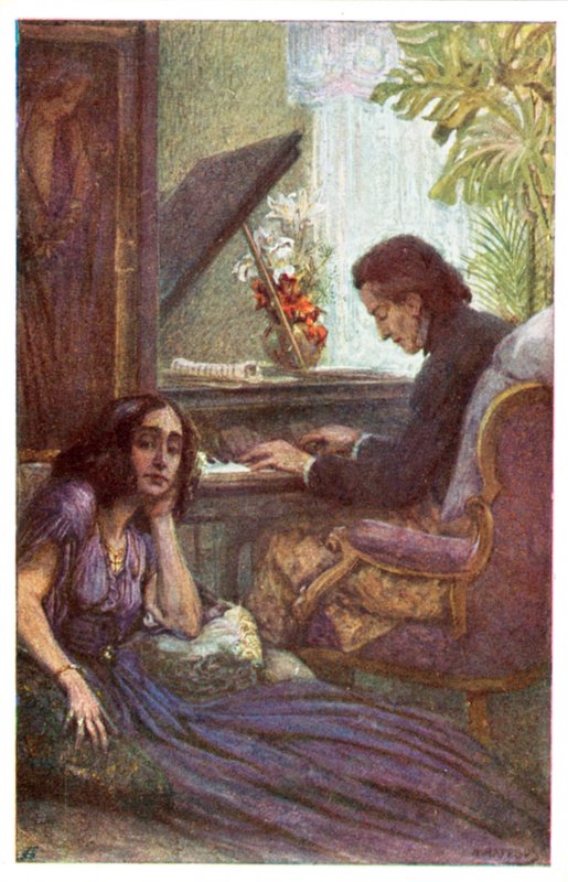 Musiker und Komponist, Frederic Chopin, mit George Sand von Adolf Karpellus (Farblithografie) von Adolf Karpellus