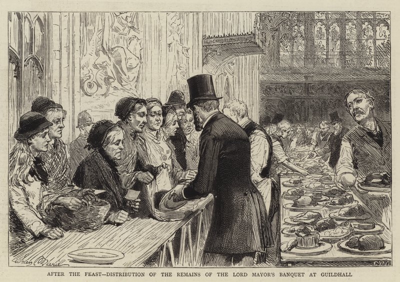 Nach dem Fest, Verteilung der Reste des Banketts des Lord Mayor in der Guildhall von Adrien Emmanuel Marie