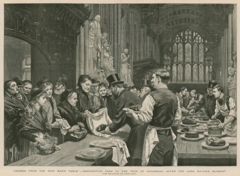 Verteilung von Essen an die Armen in der Guildhall nach dem Bankett des Lord Mayor (Gravur) von Adrien Emmanuel Marie