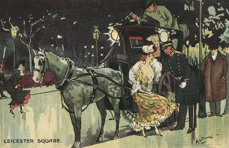 Frau verlässt eine Kutsche, Leicester Square von Albert Jnr. Ludovici