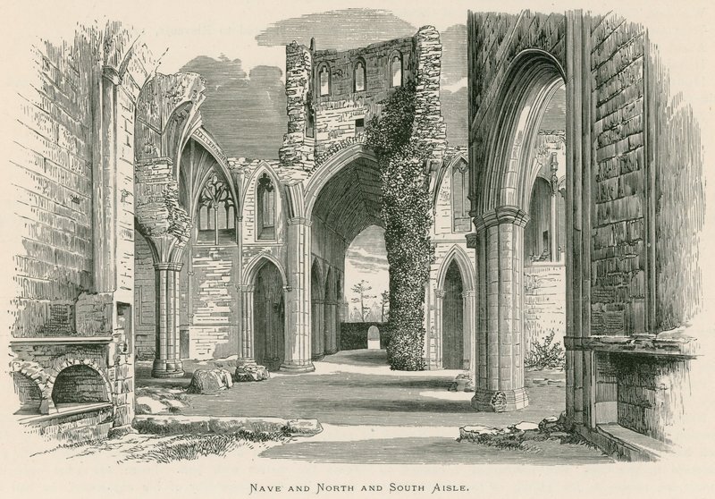 Melrose Abbey, Schiff und Nord- und Südschiff (Gravur) von Alexander Francis Lydon