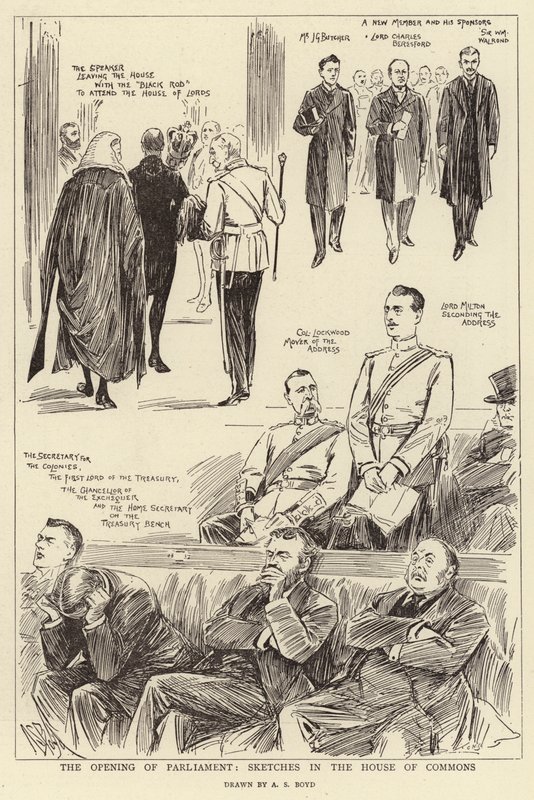Die Eröffnung des Parlaments, Skizzen im Unterhaus von Alexander Stuart Boyd