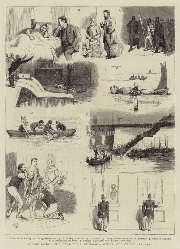 Kapitän Boytons Überquerung des Kanals, die Notizen unseres Künstlers über den Wanderer von Alfred Chantrey Corbould