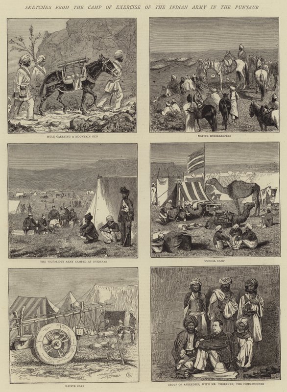 Skizzen vom Übungslager der indischen Armee im Punjab von Alfred Chantrey Corbould