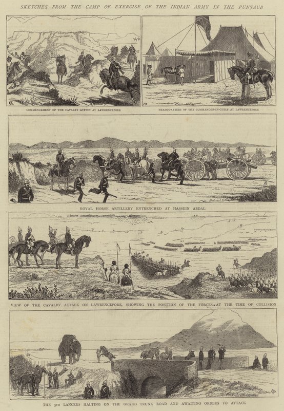 Skizzen aus dem Übungslager der indischen Armee im Punjab von Alfred Chantrey Corbould