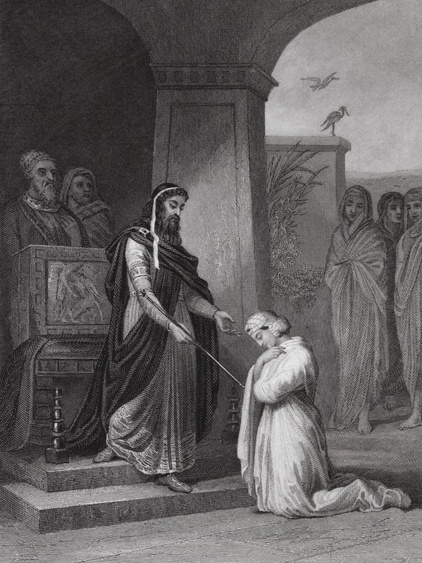 Esther vor König Ahasverus, Esther, Kap. 15, V. 11 von Alfred (after) Johannot