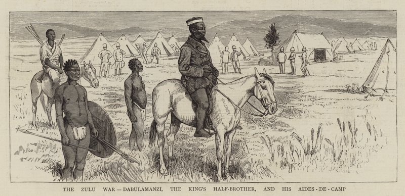 Der Zulukrieg, Dabulamanzi, der Halbbruder des Königs, und seine Adjutanten von Alfred Chantrey Corbould