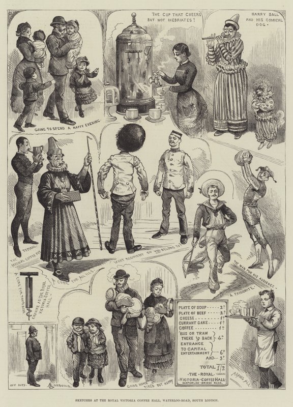 Skizzen in der Royal Victoria Coffee Hall, Waterloo-Road, Süd-London von Alfred Courbould