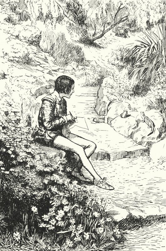 Der französische Töpfer Bernard Palissy beobachtet als Junge Eidechsen im Garten von Alfred Wallis Mills