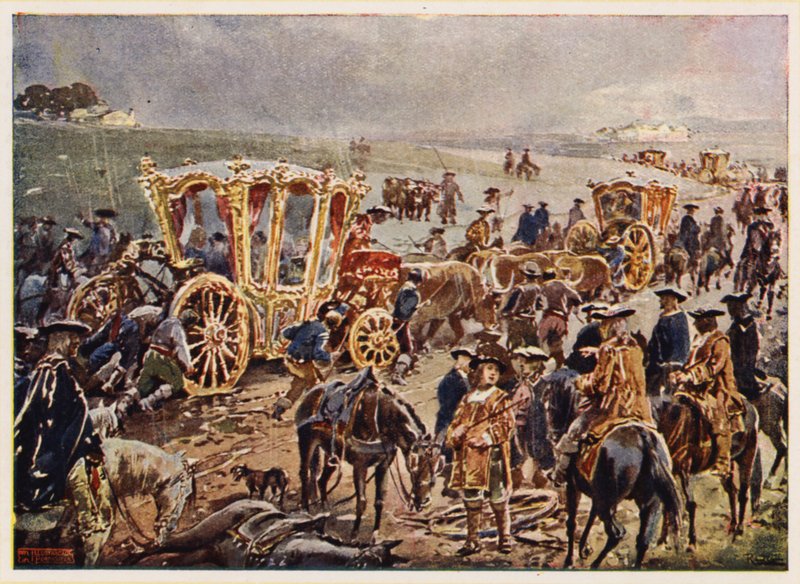 König Johann V. von Portugal reist zur spanischen Grenze von Alfredo Roque Gameiro