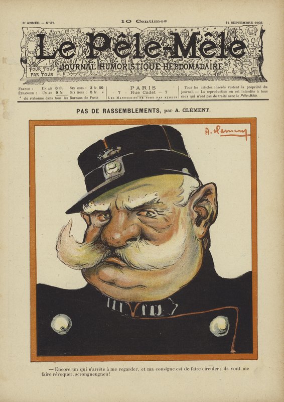 Pas de rassemblements. Illustration für Le Pele-Mele, 1902 von Aline Clement