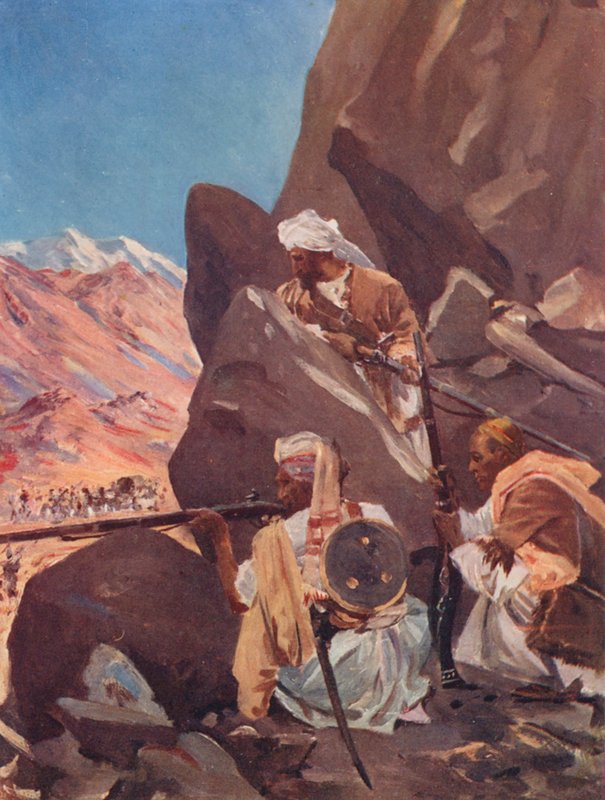 Bergstämme schießen auf eine britische Truppe an der Nordwestgrenze von Allan Stewart