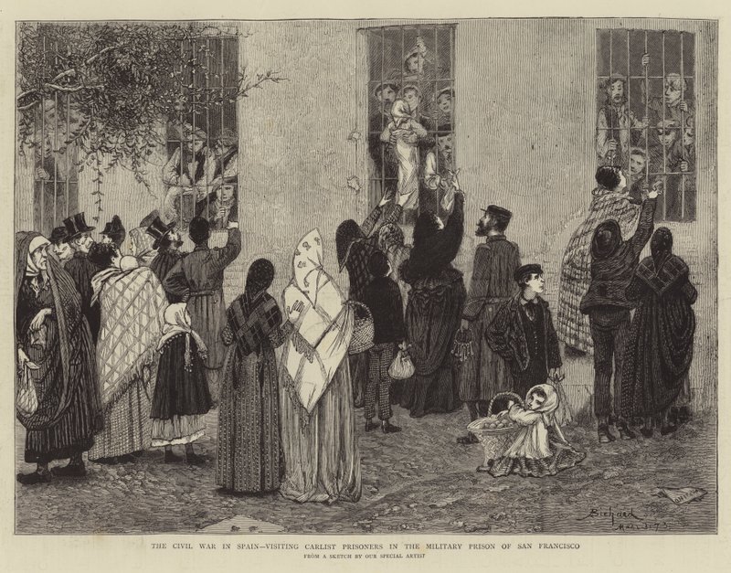 Der Bürgerkrieg in Spanien, Besuch bei den Carlisten-Gefangenen im Militärgefängnis von San Francisco von Alphonse Adolphe Bichard