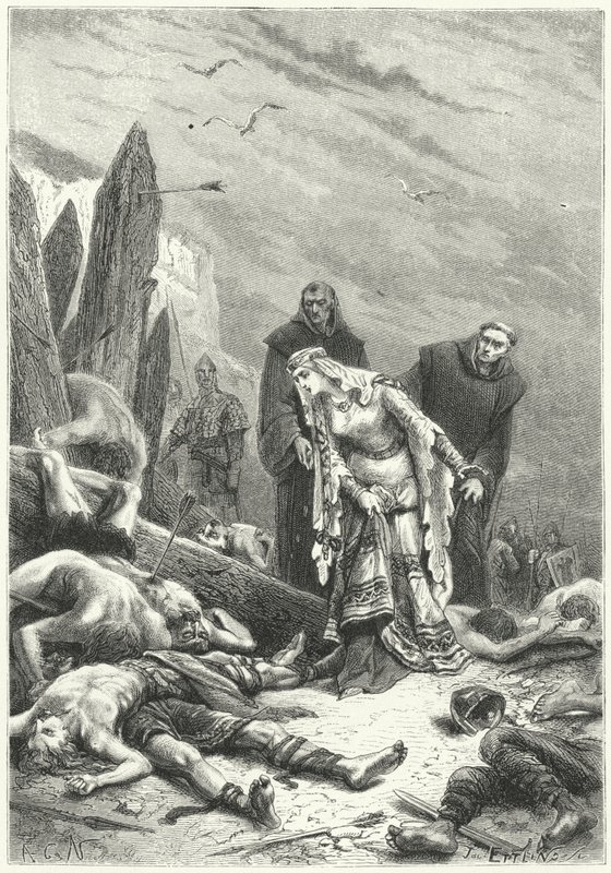 Edith die Schöne entdeckt den Leichnam von König Harold auf dem Schlachtfeld von Hastings von Alphonse Marie de (after) Neuville