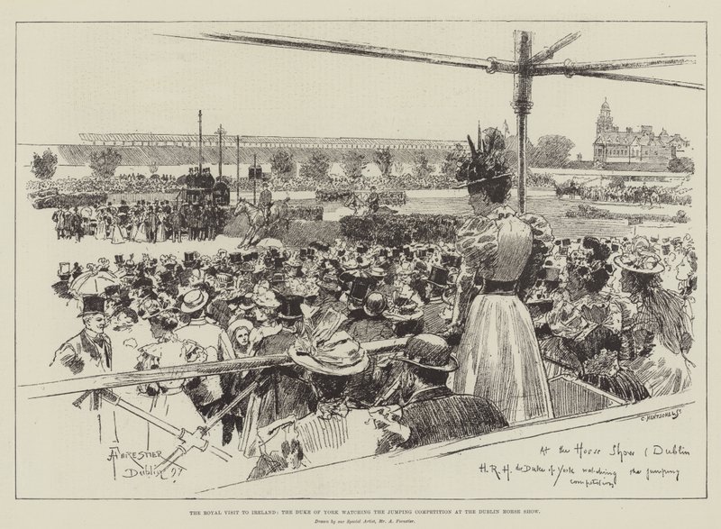 Der königliche Besuch in Irland, der Herzog von York beobachtet den Springwettbewerb auf der Dublin Horse Show von Amedee Forestier