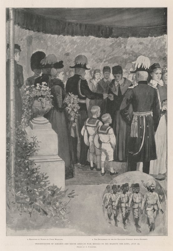 Verleihung der Ashanti- und Südafrikanischen Kriegsmedaillen durch Seine Majestät den König, 29. Juli von Amedee Forestier
