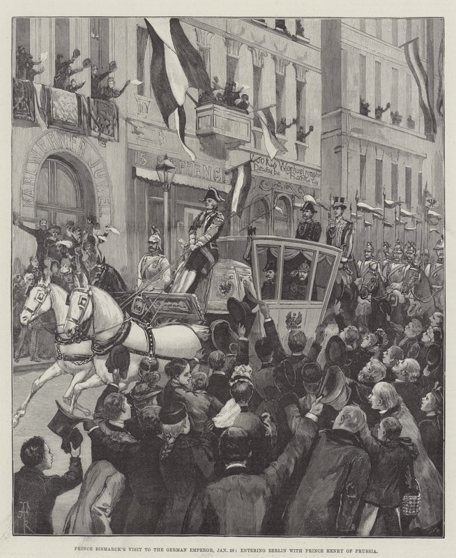 Prinz Bismarcks Besuch beim deutschen Kaiser, 26. Januar, Einzug in Berlin mit Prinz Heinrich von Preußen von Amedee Forestier