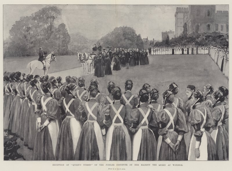 Empfang der Krankenschwestern des Jubiläumsinstituts durch Ihre Majestät die Königin in Windsor von Amedee Forestier