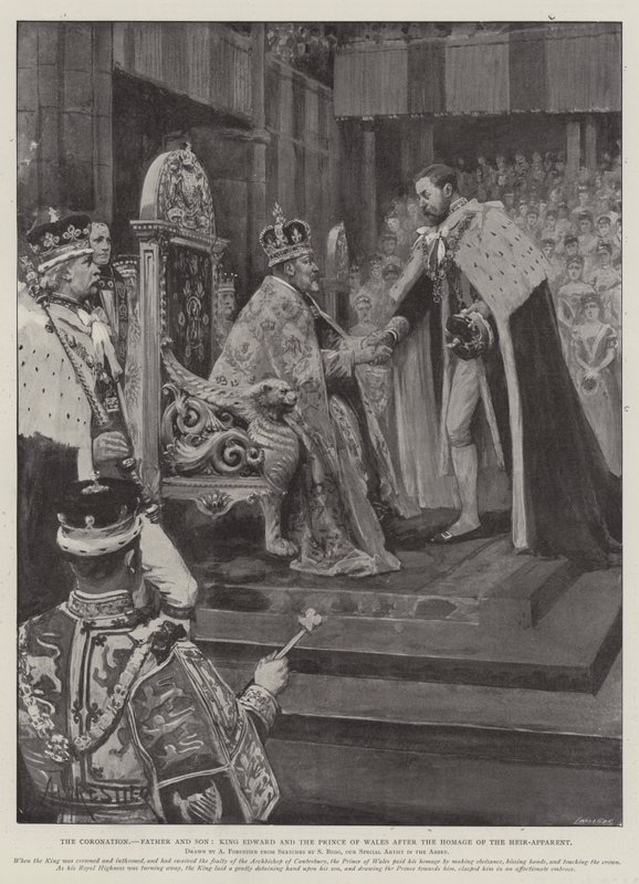 Die Krönung, Vater und Sohn, König Edward und der Prinz von Wales nach der Huldigung des Thronfolgers von Amedee Forestier