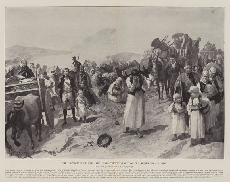 Der Griechisch-Türkische Krieg, die panische Flucht der Griechen aus Larissa von Amedee Forestier
