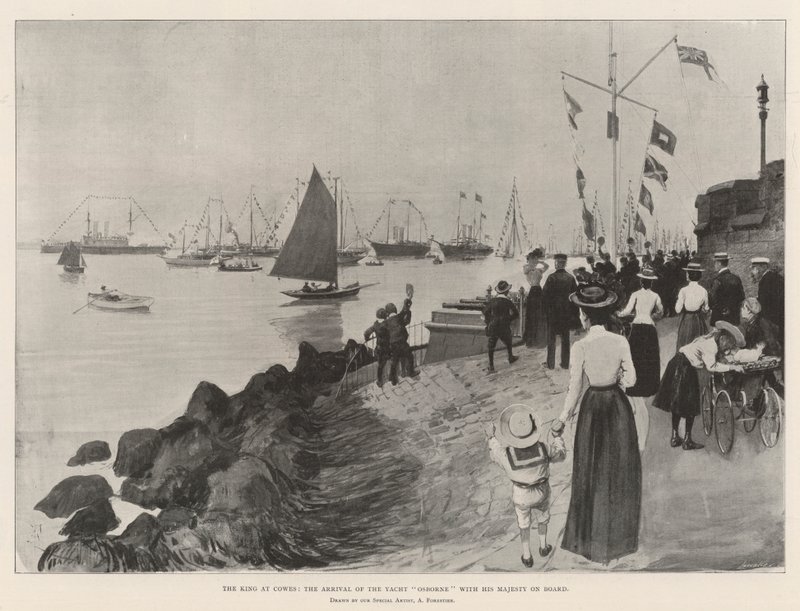 Der König in Cowes, die Ankunft der Yacht Osborne mit Seiner Majestät an Bord von Amedee Forestier