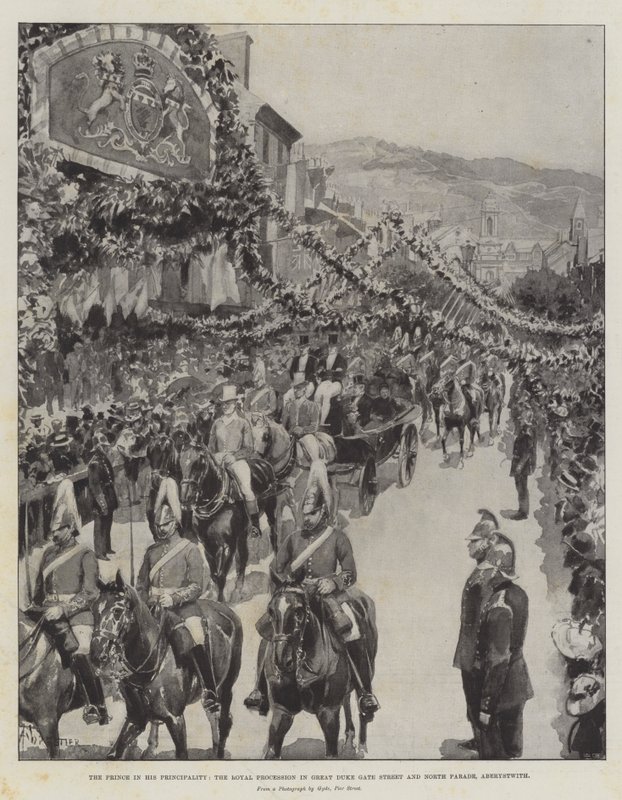 Der Prinz in seinem Fürstentum, der königliche Umzug in der Great Duke Gate Street und North Parade, Aberystwith von Amedee Forestier