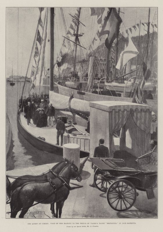 Die Königin in Cimiez, Besuch Ihrer Majestät auf der Yacht Britannia des Prinzen von Wales im Hafen von Nizza von Amedee Forestier