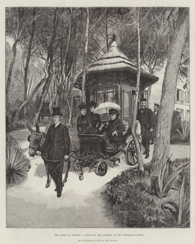 Die Königin in Hyeres, eine Fahrt in den Gärten des Hermitage Hotels von Amedee Forestier