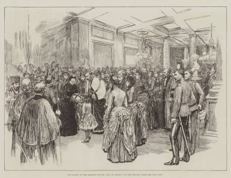 Die Königin im Mansion House, City of London, nach ihrer Rückkehr aus dem East End von Amedee Forestier