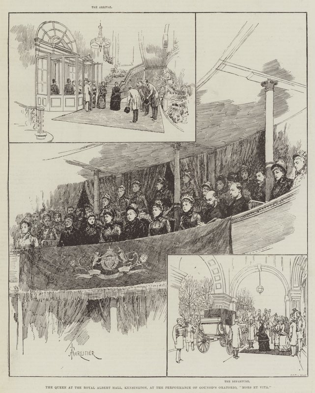 Die Königin in der Royal Albert Hall, Kensington, bei der Aufführung von Gounods Oratorium, Mors et Vita von Amedee Forestier